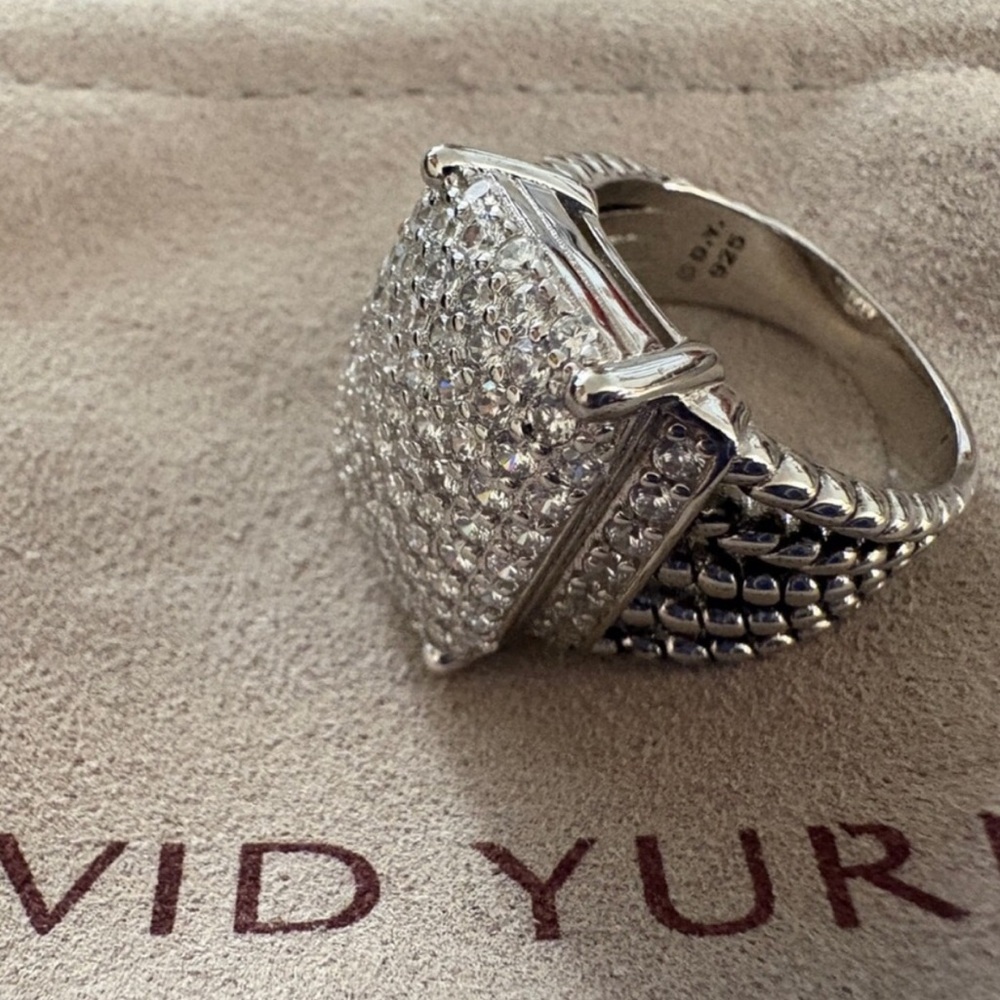 David Yurman Pavé Diamond Square Ring in Sterling Silver sz7